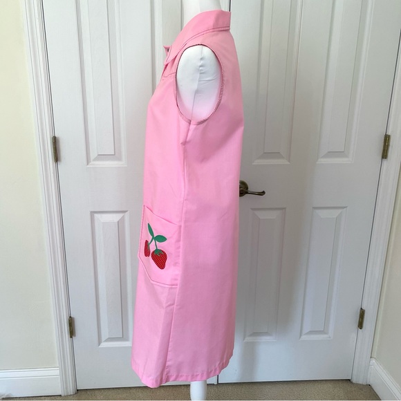 Vintage Danielle Pink Strawberry Patch Sleeveless Mod Vintage House Dress Robe - Picture 9 of 16